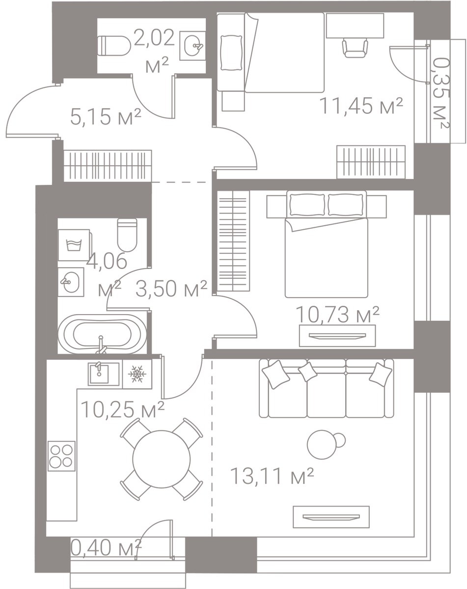 Планировка 61.02 м²