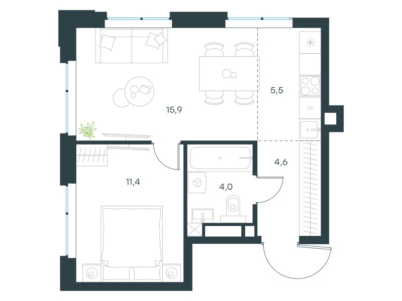 Планировка 41.4 м²