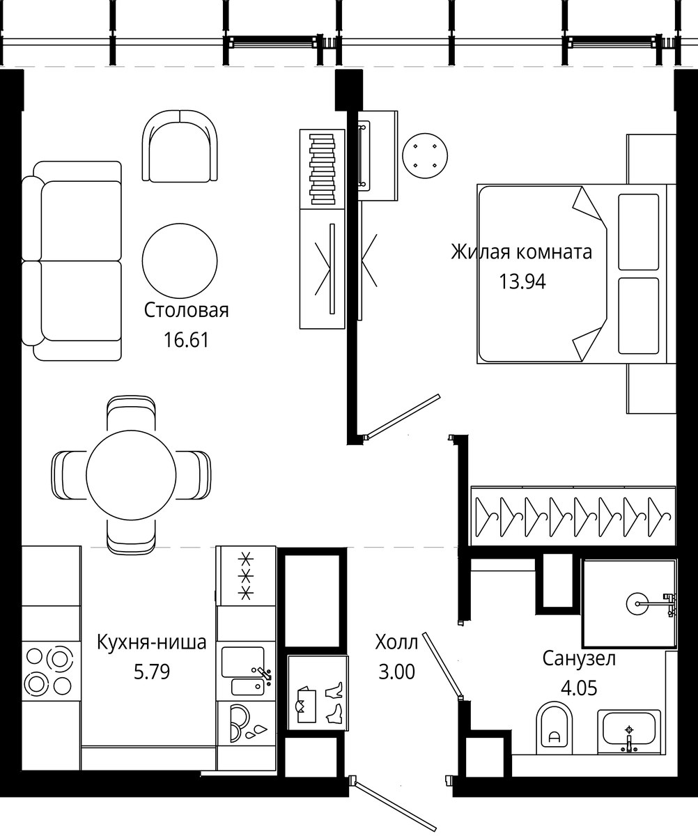 Планировка 43.8 м²