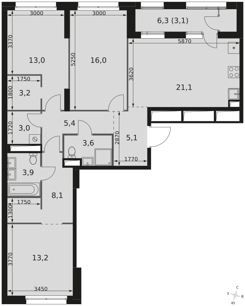 Планировка 98.7 м²