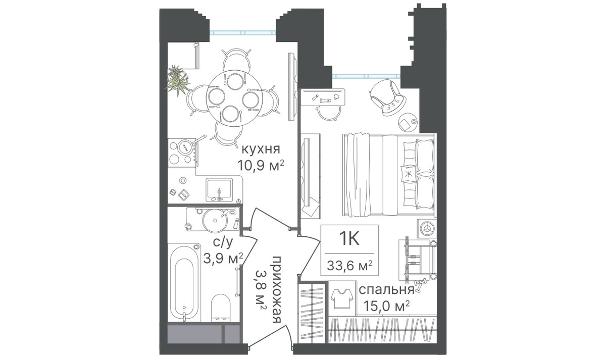 Планировка 34.3 м²