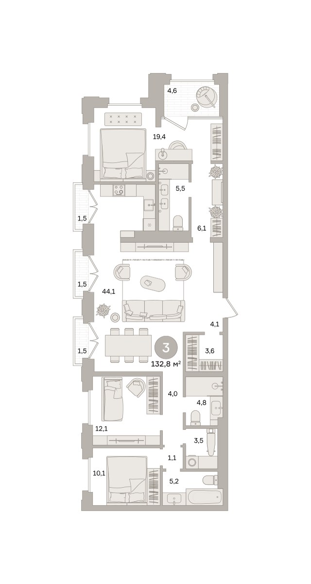Планировка 132.84 м²