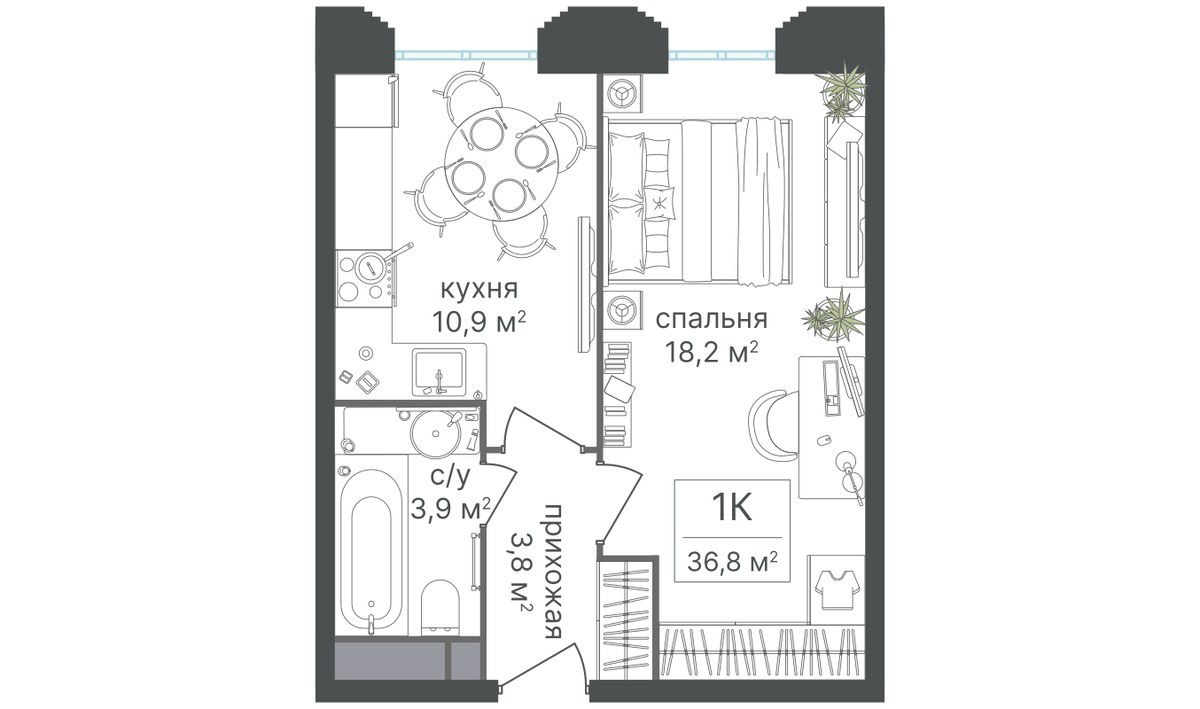 Планировка 36.6 м²
