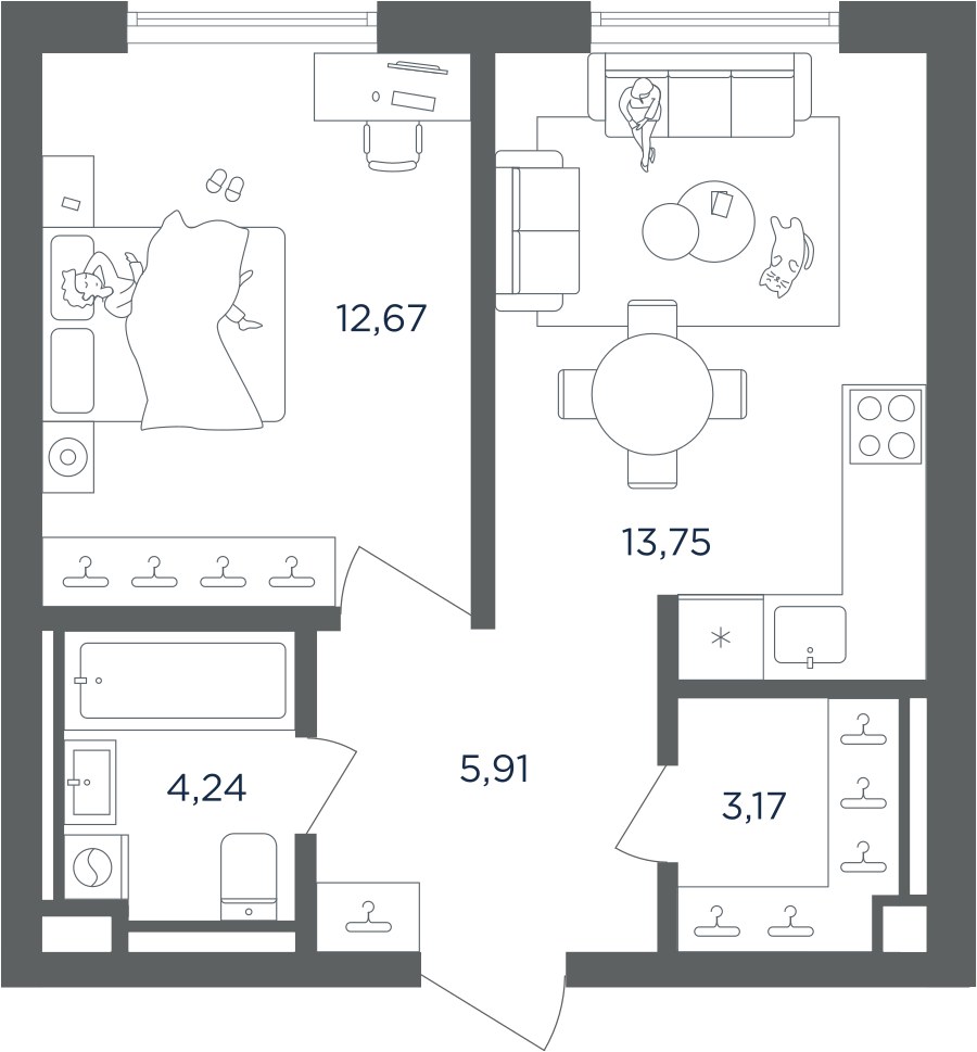Планировка 39.81 м²