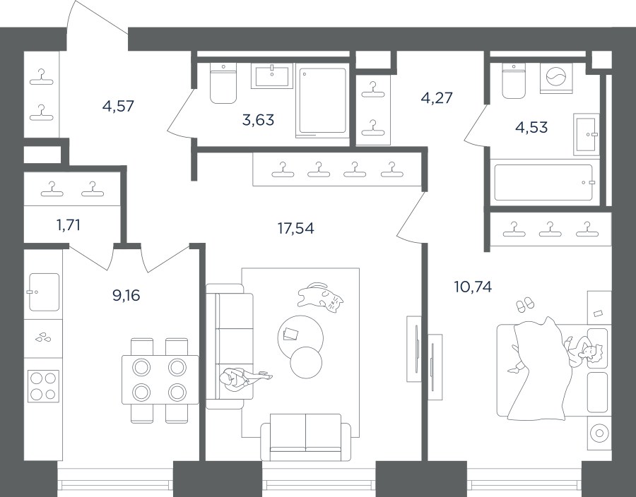 Планировка 56.15 м²