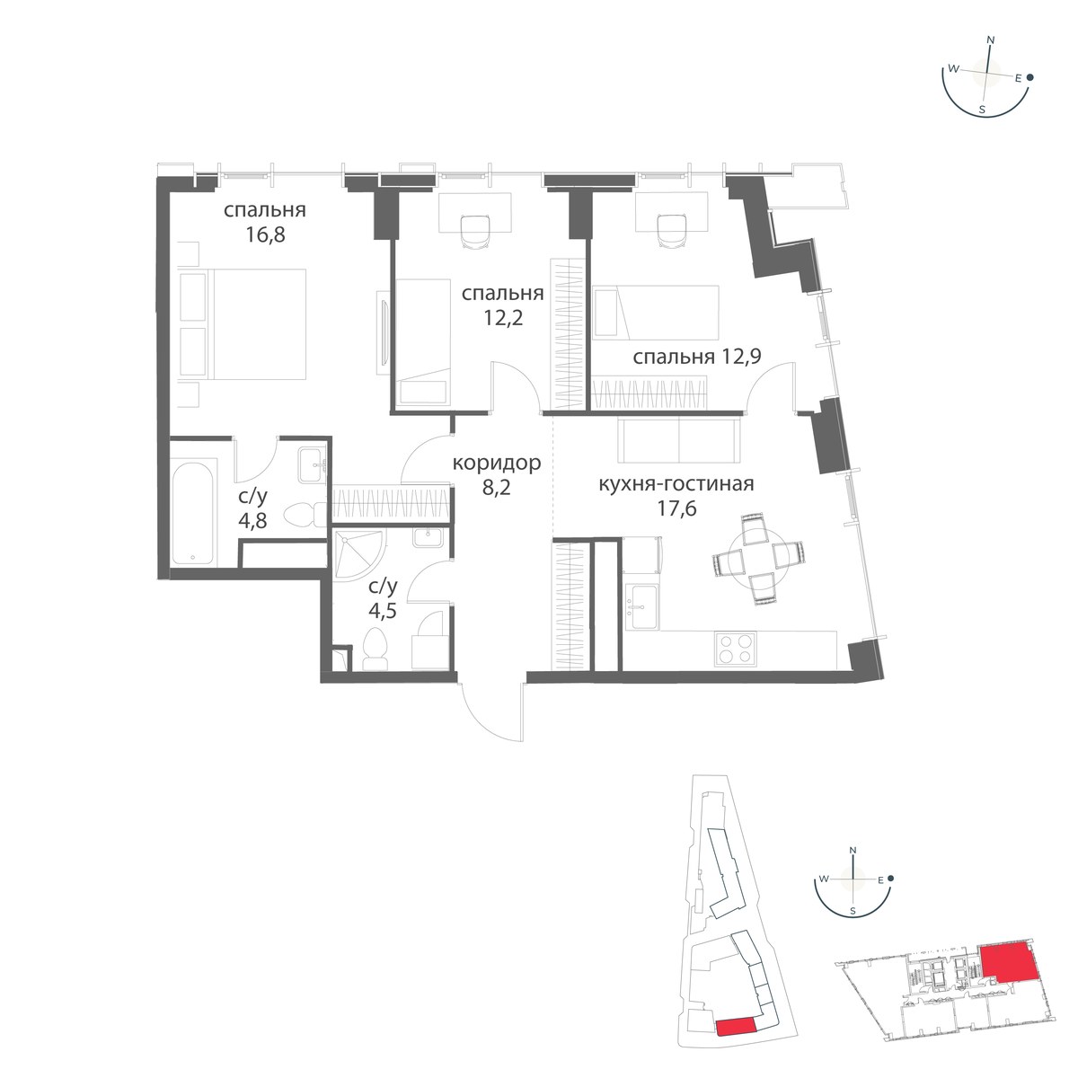 Планировка 77.0 м²