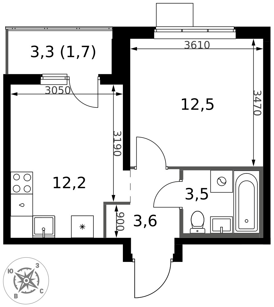 Планировка 34.0 м²