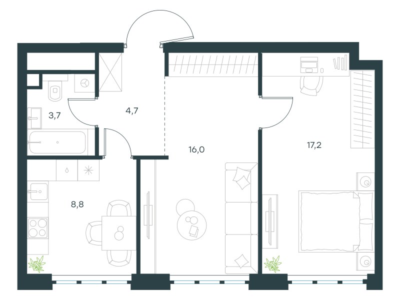 Планировка 50.4 м²