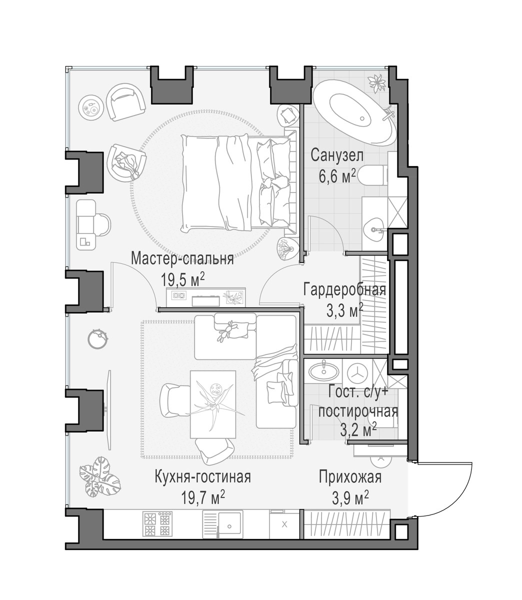 Планировка 56.4 м²
