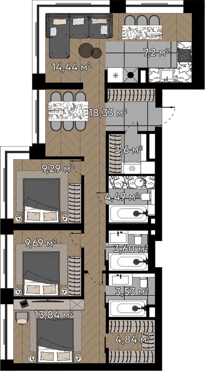 Планировка 92.85 м²