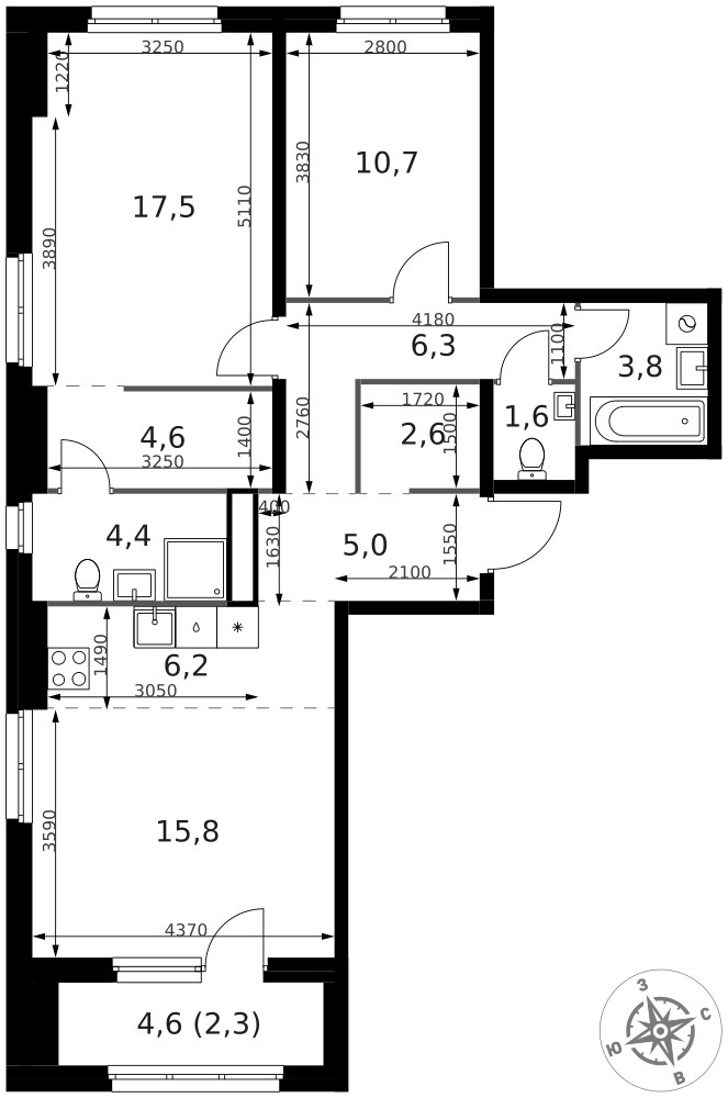 Планировка 80.8 м²