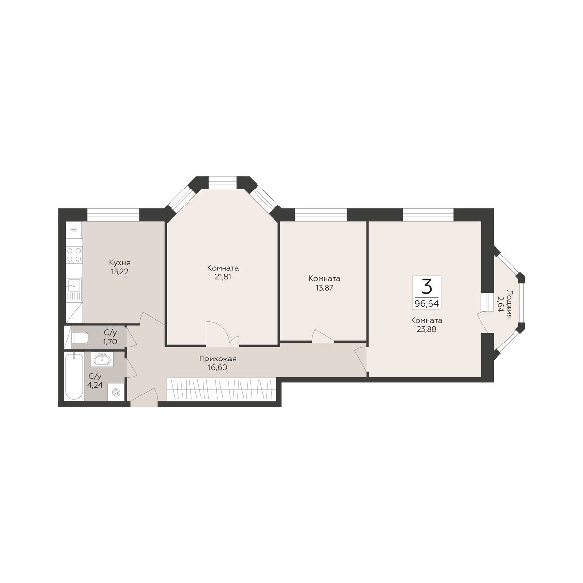 Планировка 96.64 м²