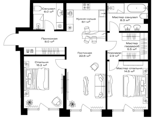 Планировка 91.1 м²