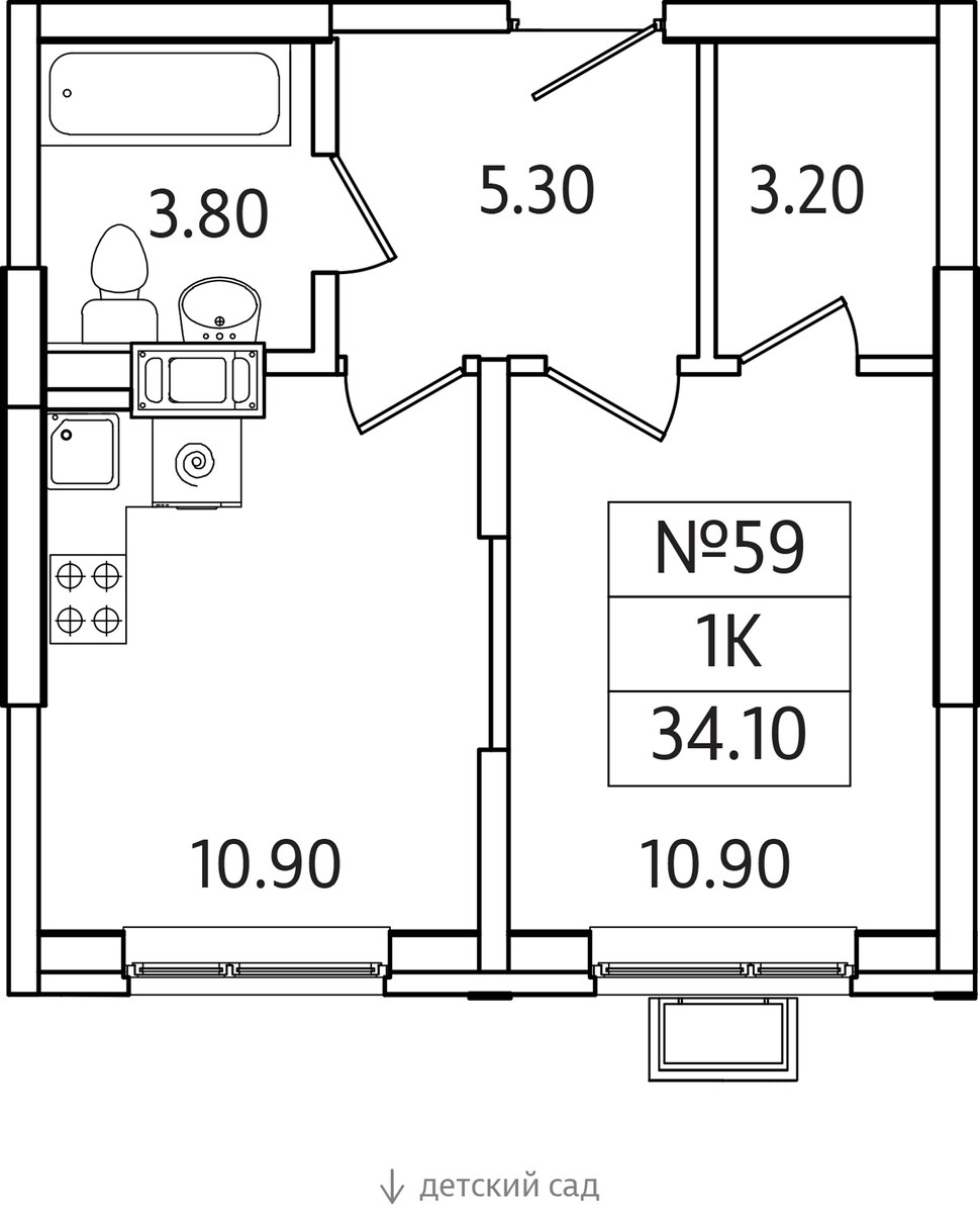 Планировка 34.1 м²
