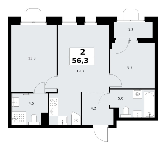 Планировка 56.3 м²