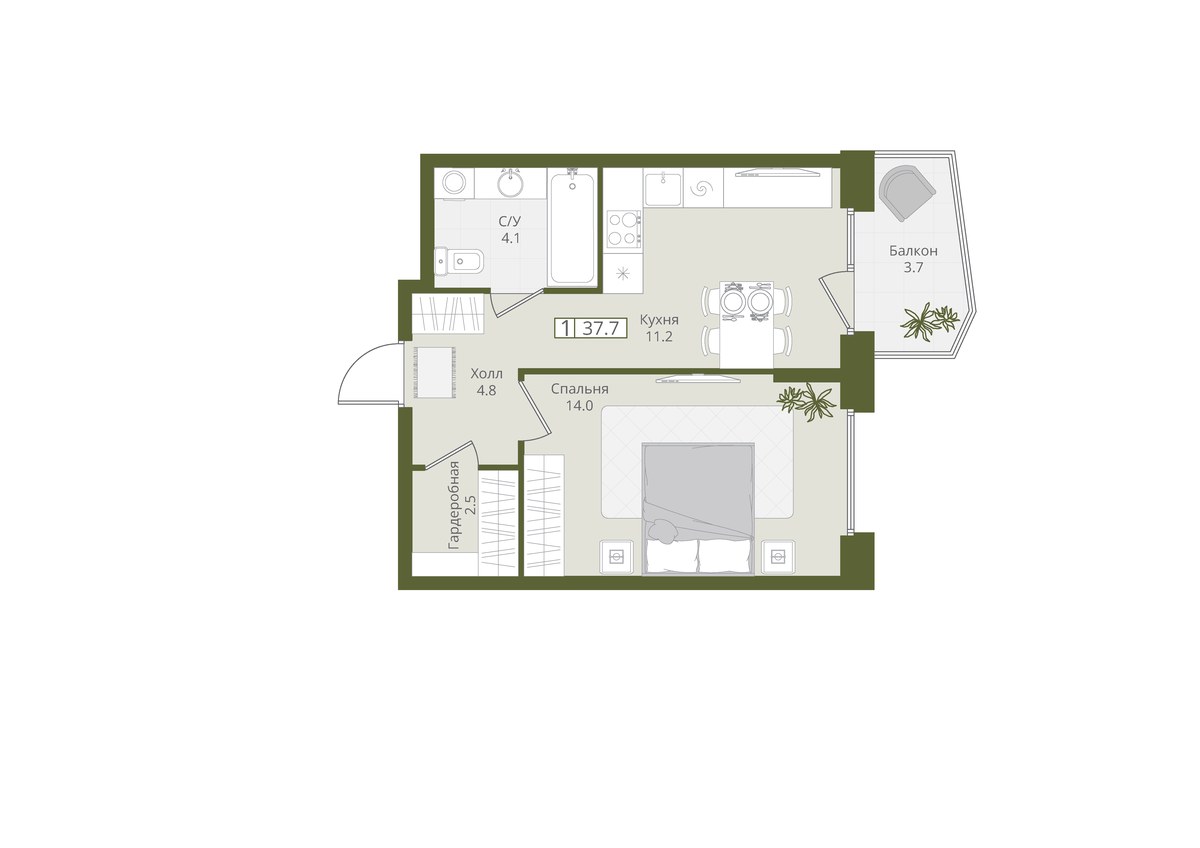 Планировка 37.7 м²