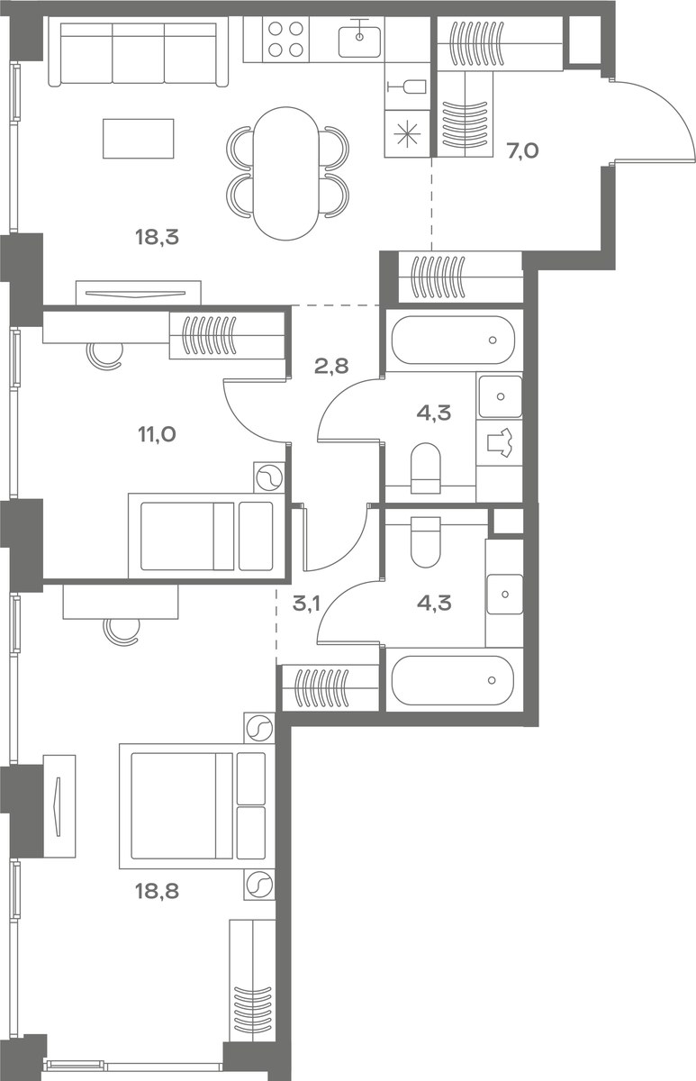 Планировка 69.6 м²