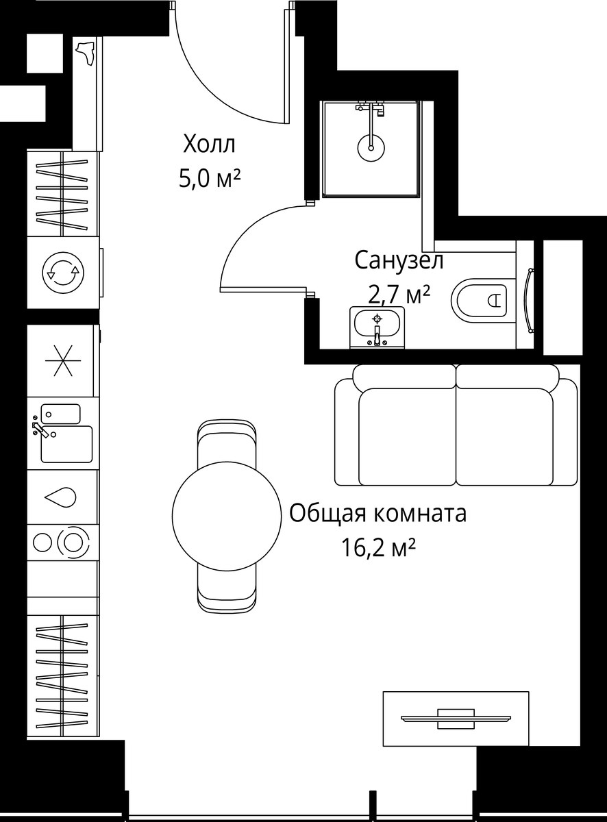 Планировка: 1-комнатная, 23.9 м²