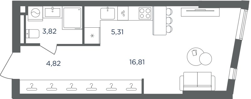 Планировка: 1-комнатная, 30.76 м²