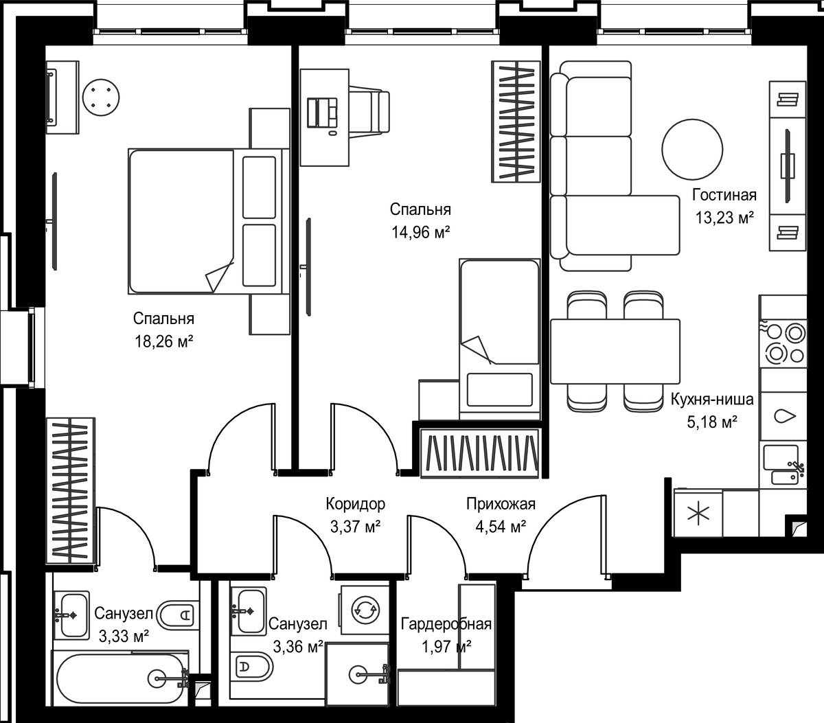 Планировка 68.2 м²