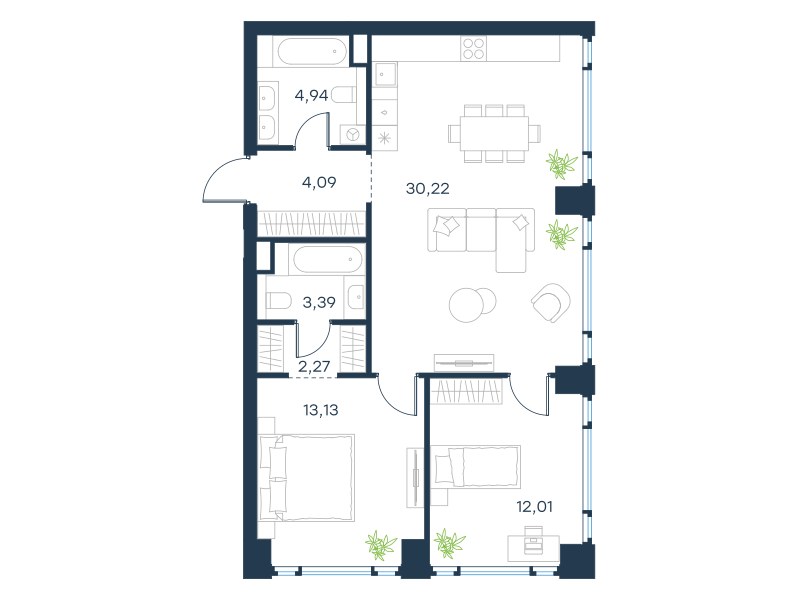 Планировка 70.05 м²