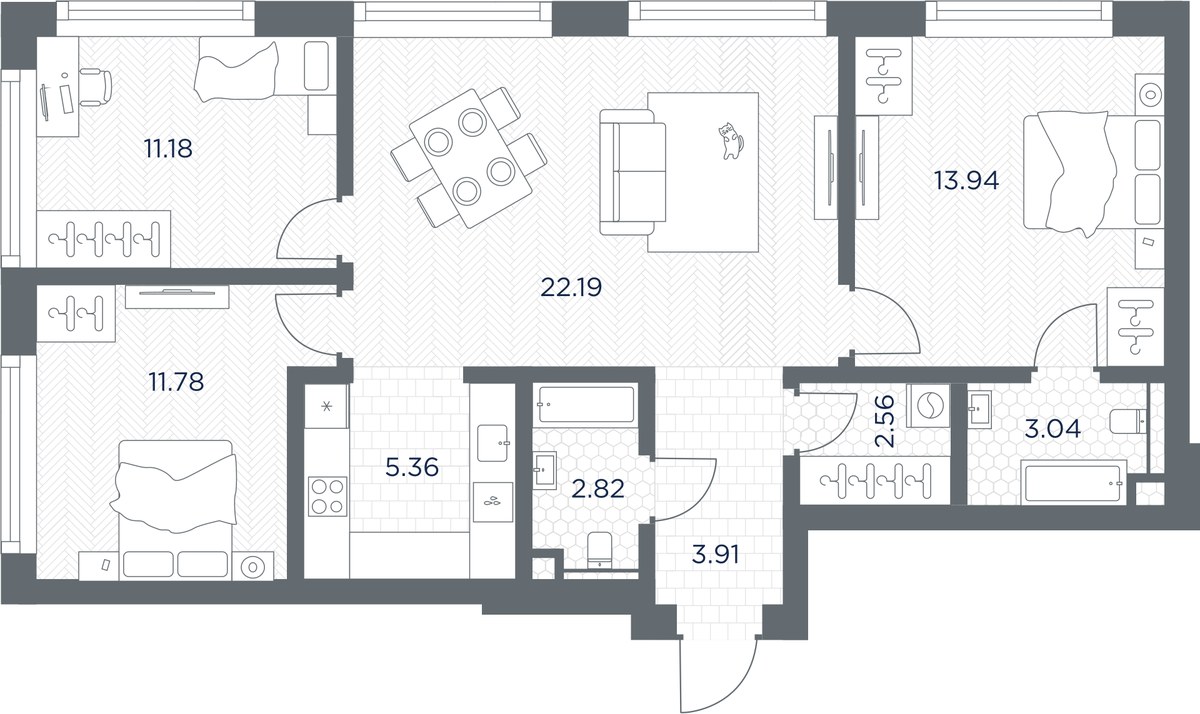 Планировка 76.78 м²