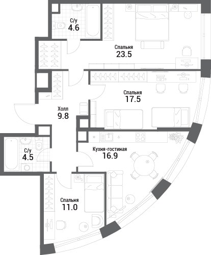 Планировка 87.8 м²