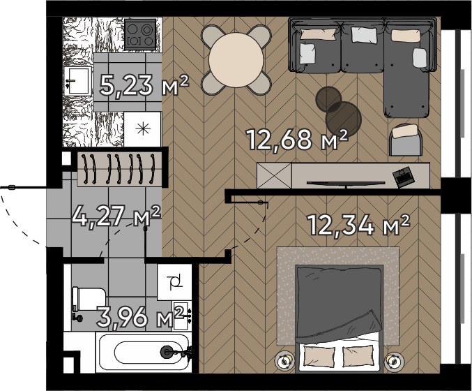 Планировка 38.48 м²