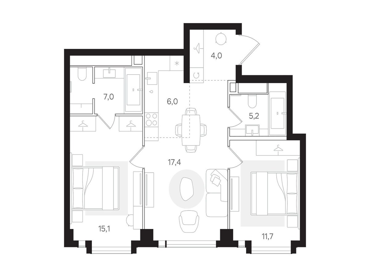 Планировка 66.4 м²