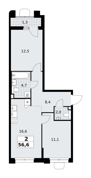 Планировка 56.6 м²