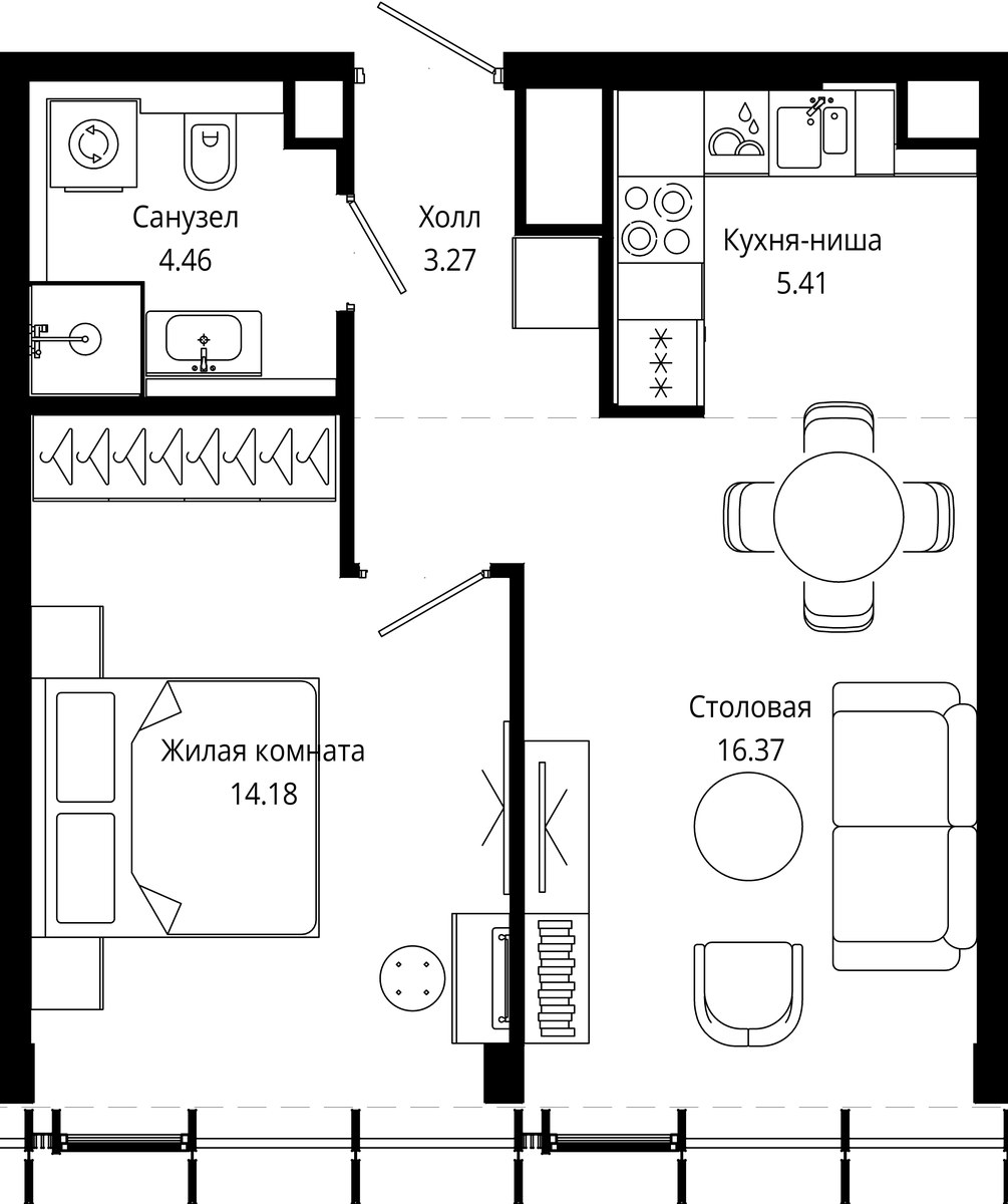 Планировка 44.1 м²