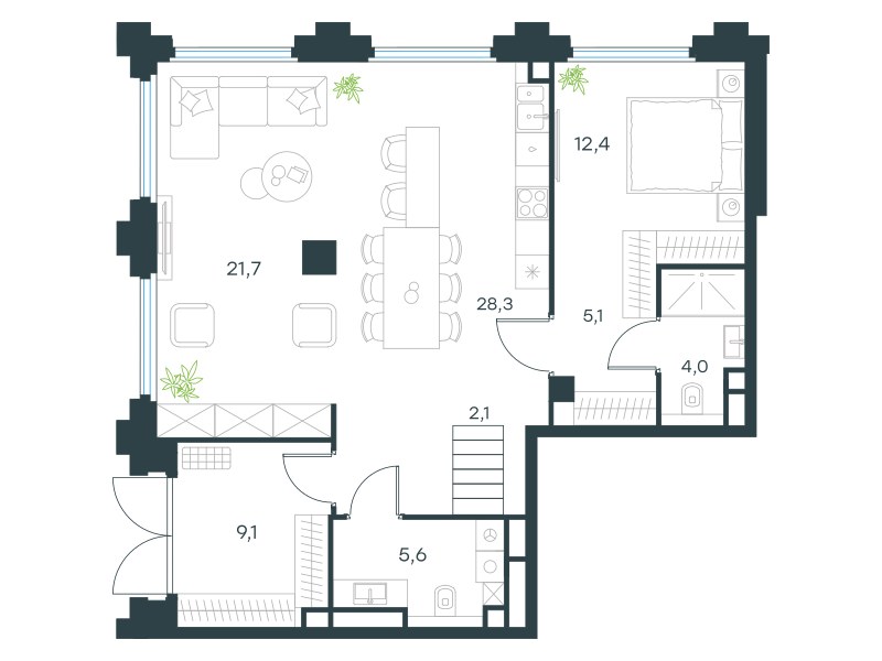 Планировка: 5-комнатная, 185.5 м²