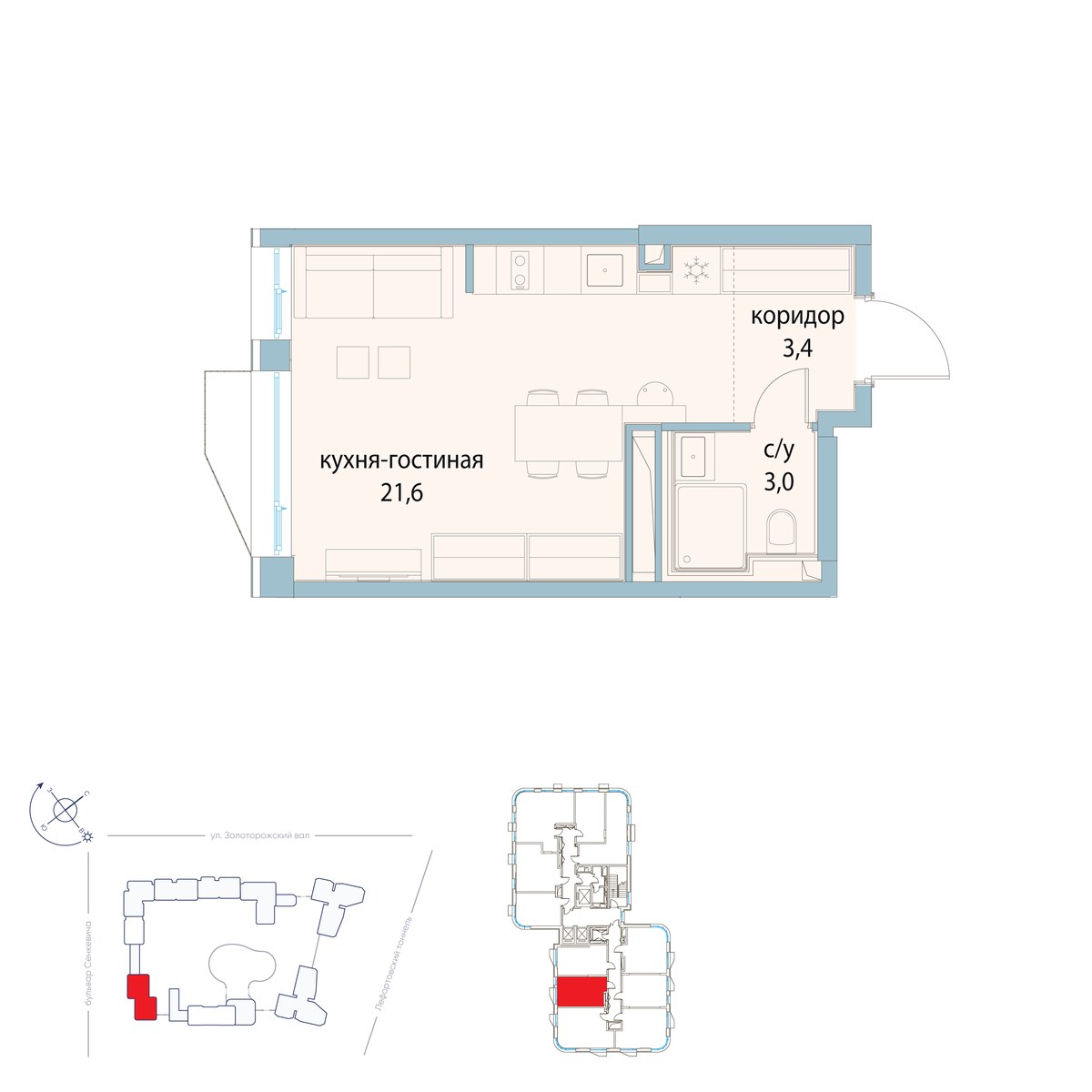 Планировка: Студия, 28.0 м²
