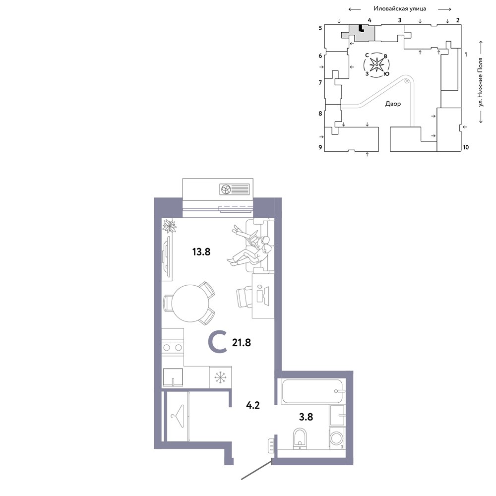 Планировка 21.8 м²