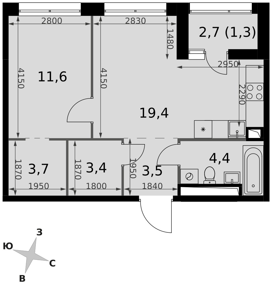 Планировка 47.3 м²