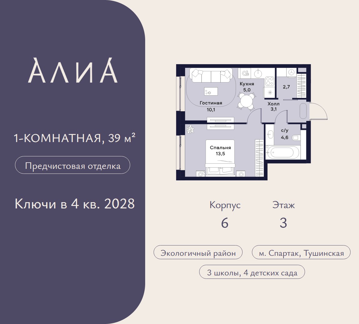 Планировка 39.0 м²