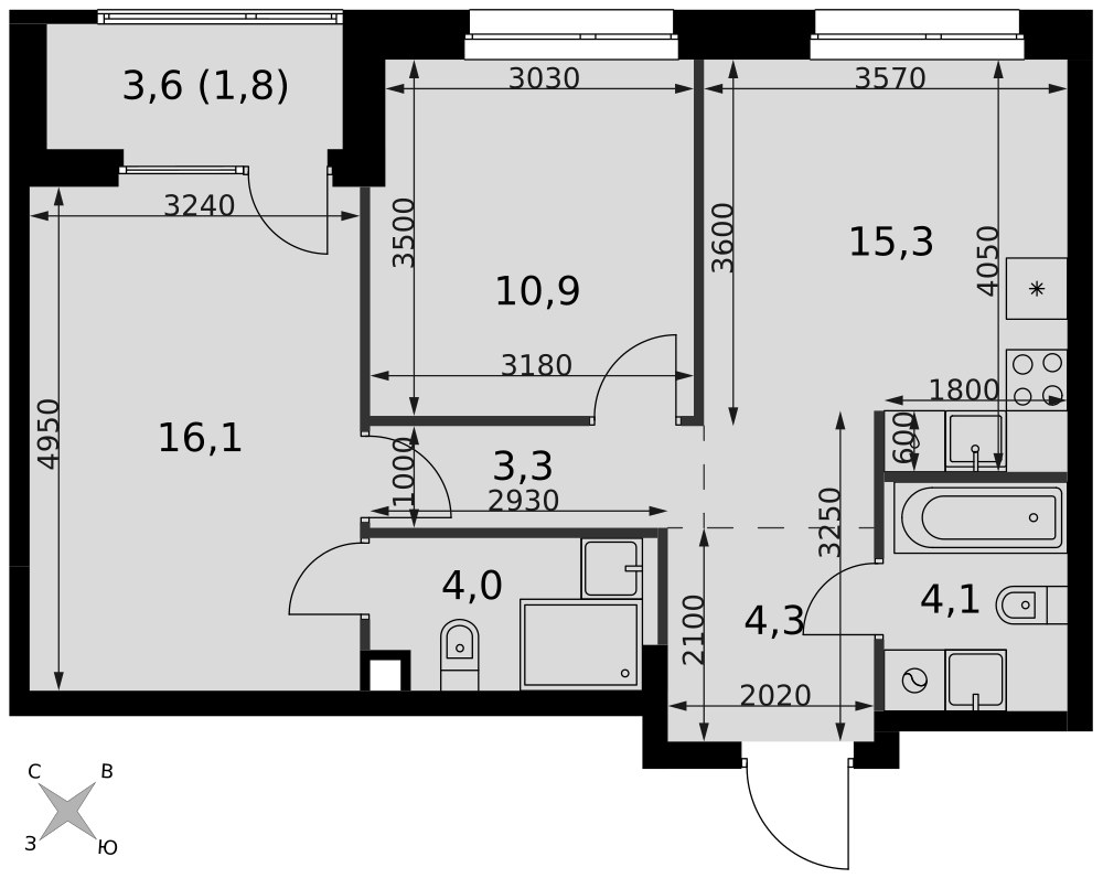 Планировка 59.8 м²