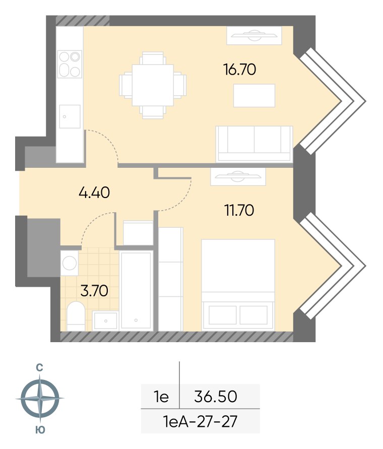 Планировка 36.5 м²