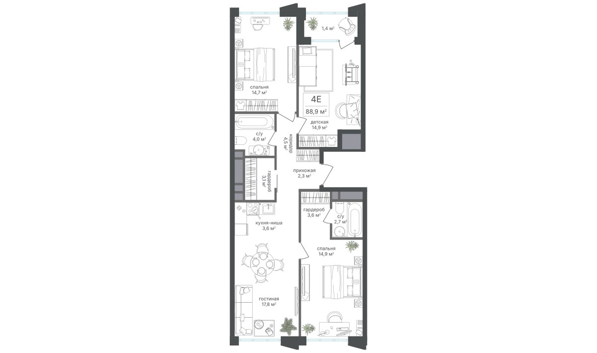 Планировка 87.5 м²