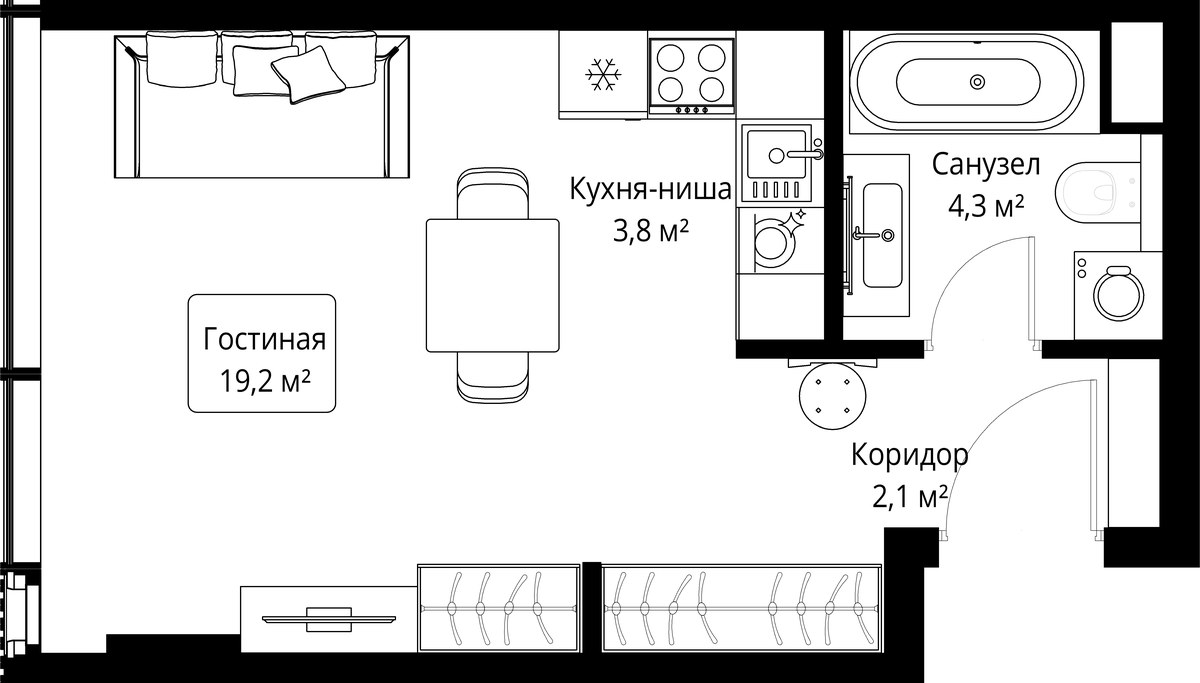 Планировка: Студия, 29.4 м²