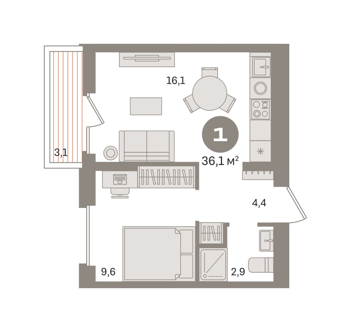 Планировка 36.03 м²