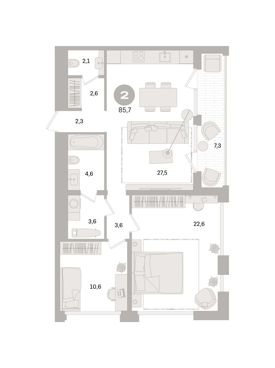 Планировка 85.7 м²