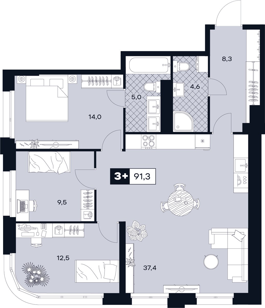 Планировка 91.3 м²
