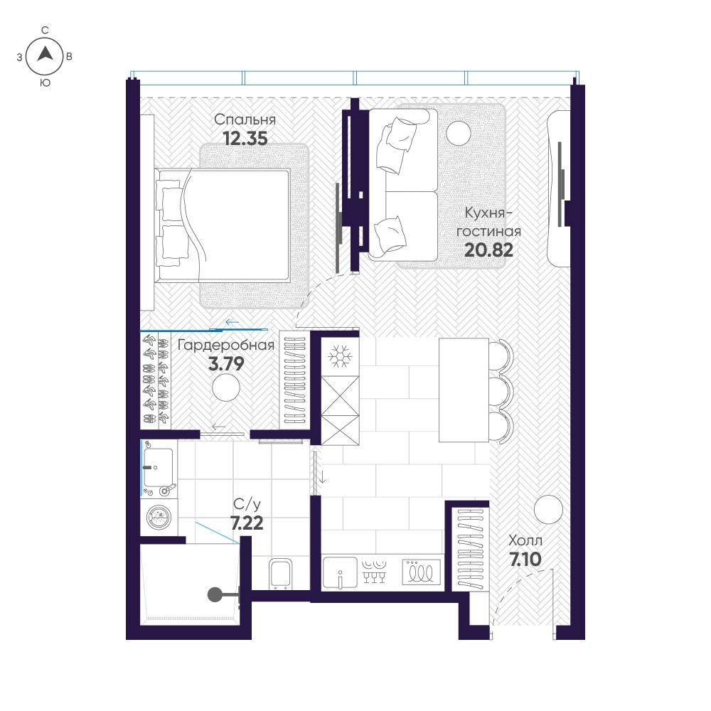 Планировка 53.1 м²