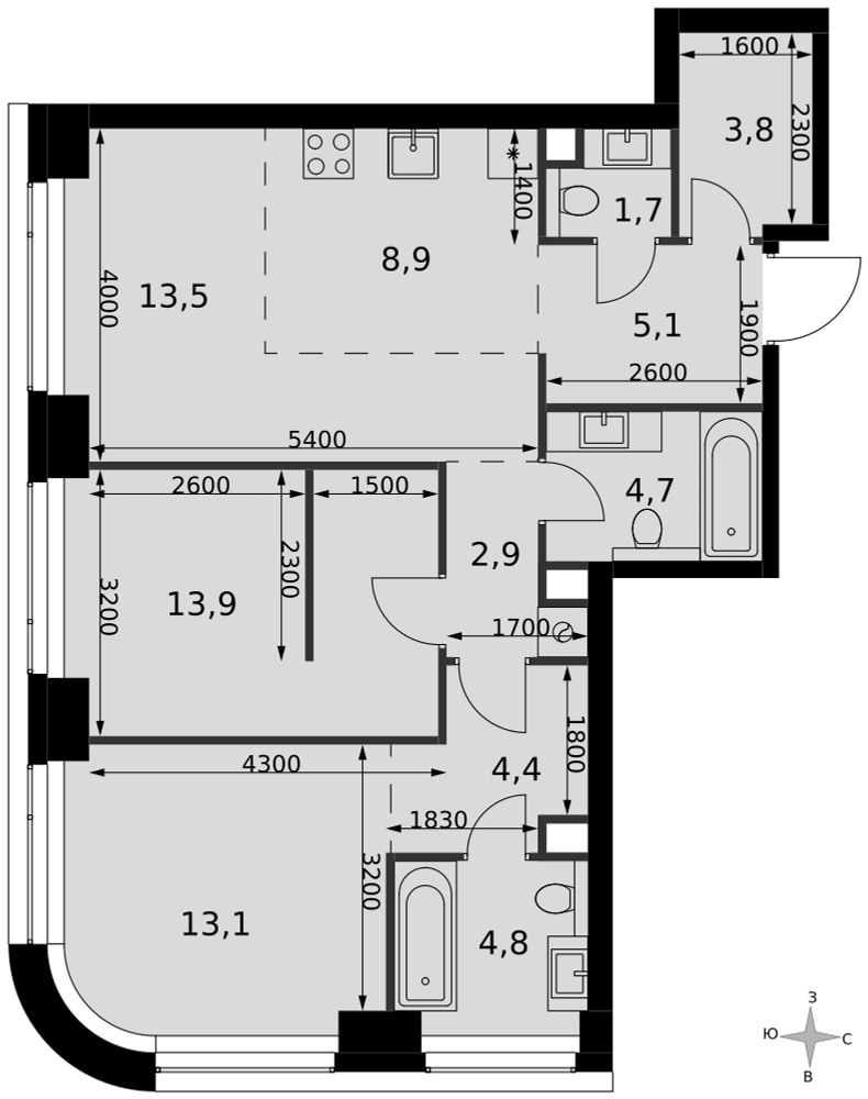Планировка 76.8 м²