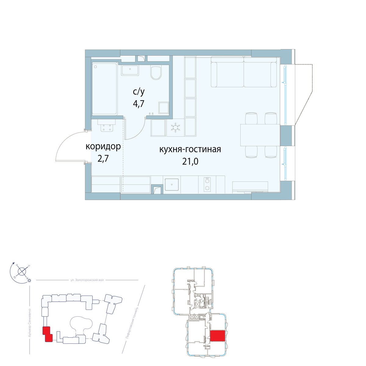 Планировка: Студия, 28.4 м²