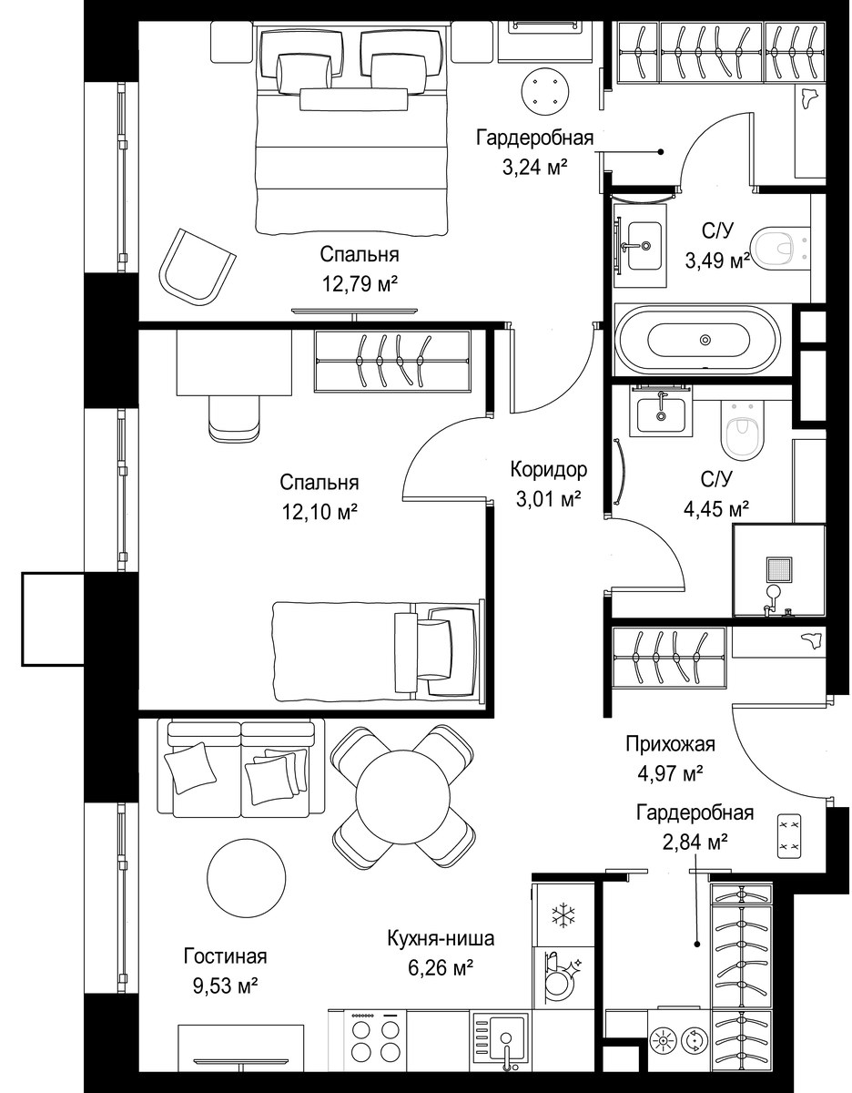 Планировка 62.68 м²