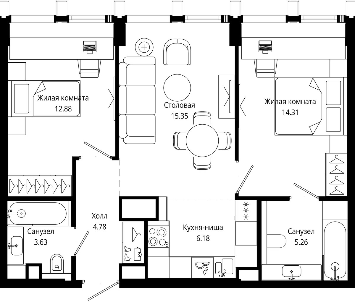 Планировка 62.4 м²