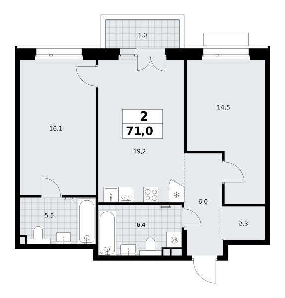 Планировка 71.0 м²