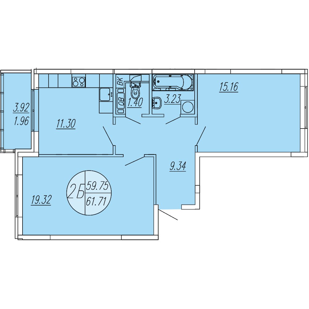 Планировка 61.71 м²